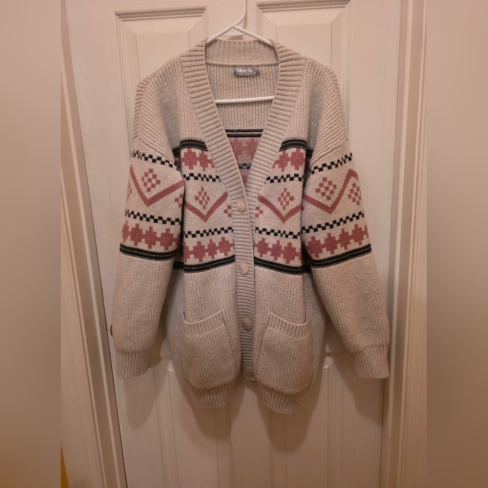 Hutch Cream & Dusty Rose Patterned Button-Front Cardigan Sweater